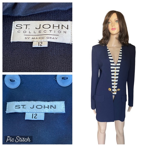 St. John collection Layered wool knit blue gold blazer/coat size 12 - Picture 14 of 16